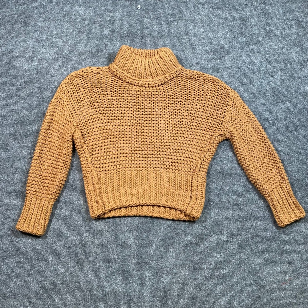 Free People XS Caramel Chunky Knit Turtleneck Cropped Sweater Golden Brown Heavy